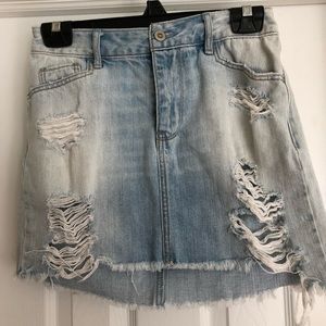 Hollister high waisted light wash distressed denim skirt